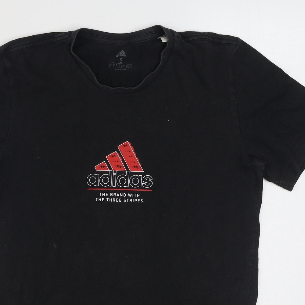 adidas Mens Black  Cotton  T-Shirt Size S Round Neck