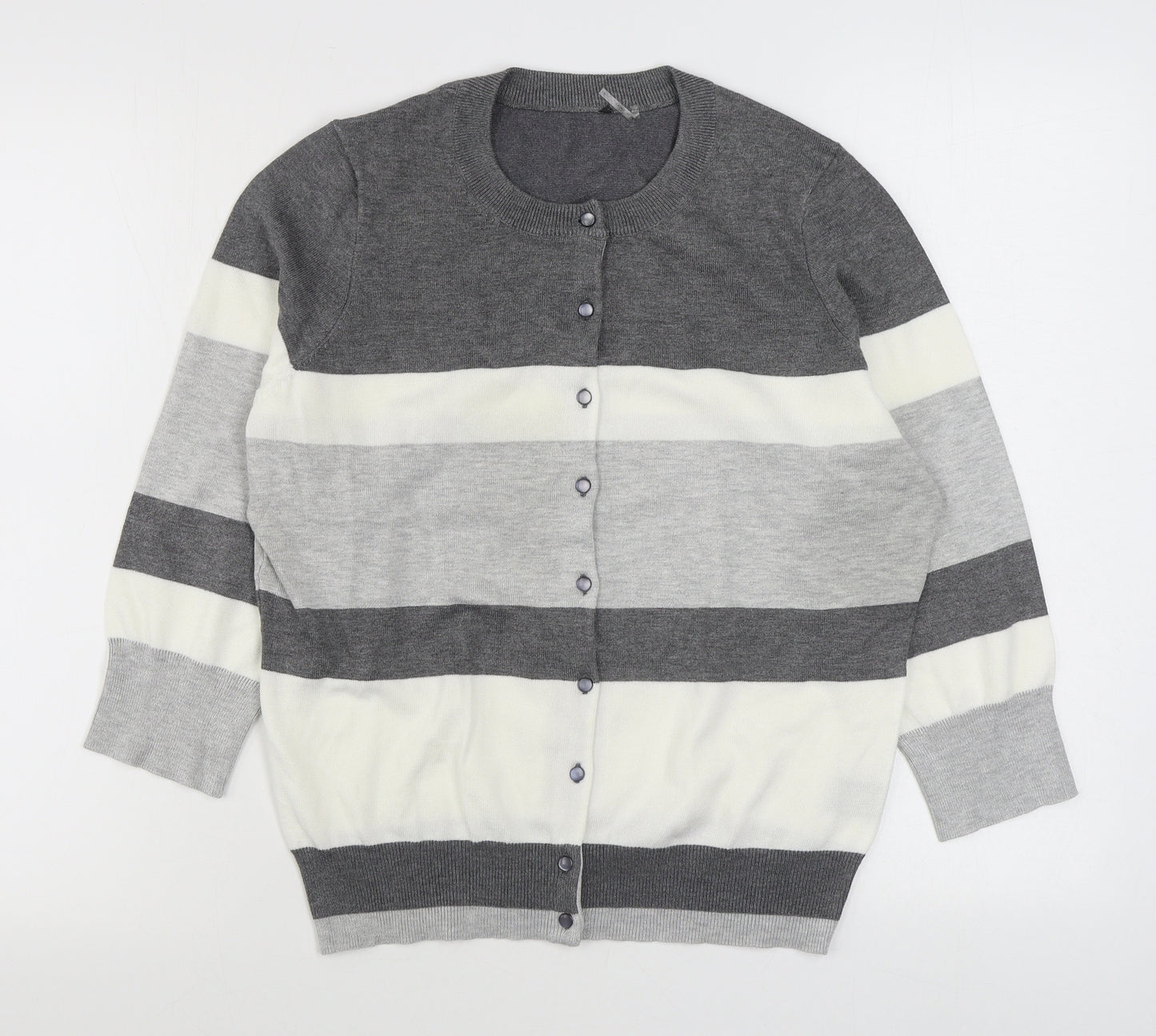 Preworn Womens Grey Round Neck  Rayon Cardigan Jumper Size L
