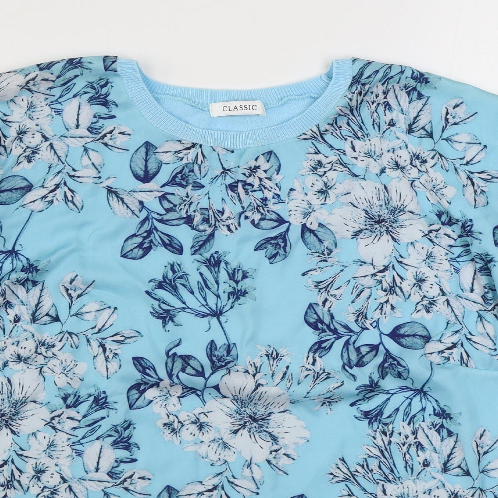 Marks and Spencer Womens Blue Floral Cotton Basic Blouse Size 16 Round Neck