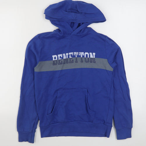 United Colors of Benetton Boys Blue  100% Cotton Pullover Hoodie Size 11-12 Years  Pullover