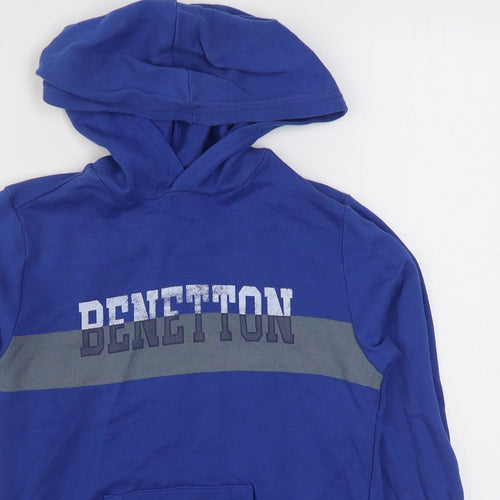 United Colors of Benetton Boys Blue  100% Cotton Pullover Hoodie Size 11-12 Years  Pullover