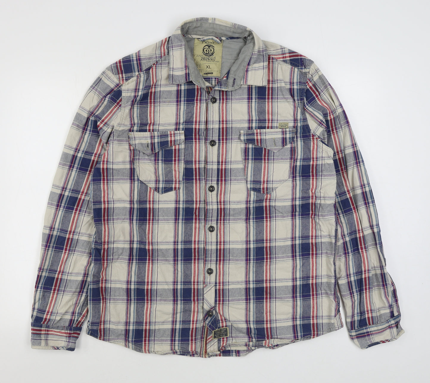 NEXT Mens Multicoloured Plaid Cotton  Button-Up Size XL Collared Button