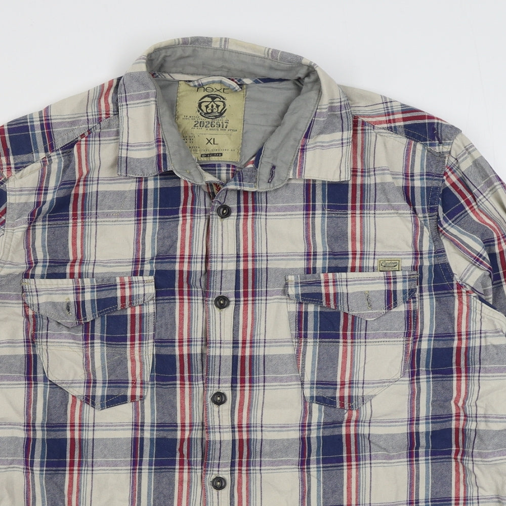 NEXT Mens Multicoloured Plaid Cotton  Button-Up Size XL Collared Button