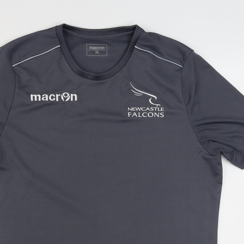 Macron Mens Grey  Polyester Basic T-Shirt Size XL Round Neck Pullover