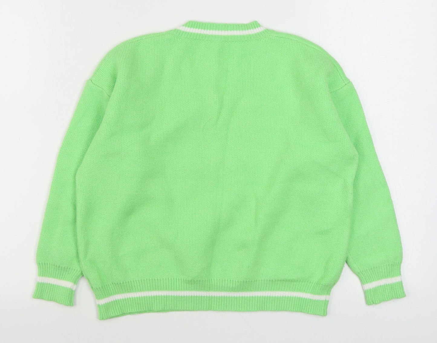 Preworn Mens Green V-Neck  Polyester Pullover Jumper Size S