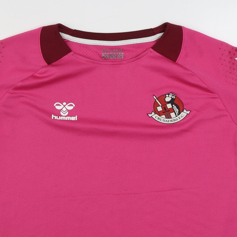 Hummel Mens Pink  Polyester Basic T-Shirt Size M Round Neck Pullover - Crusaders F.C