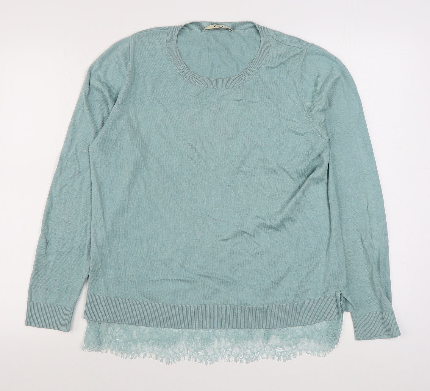 Oasis Womens Green Scoop Neck  Cotton Pullover Jumper Size L