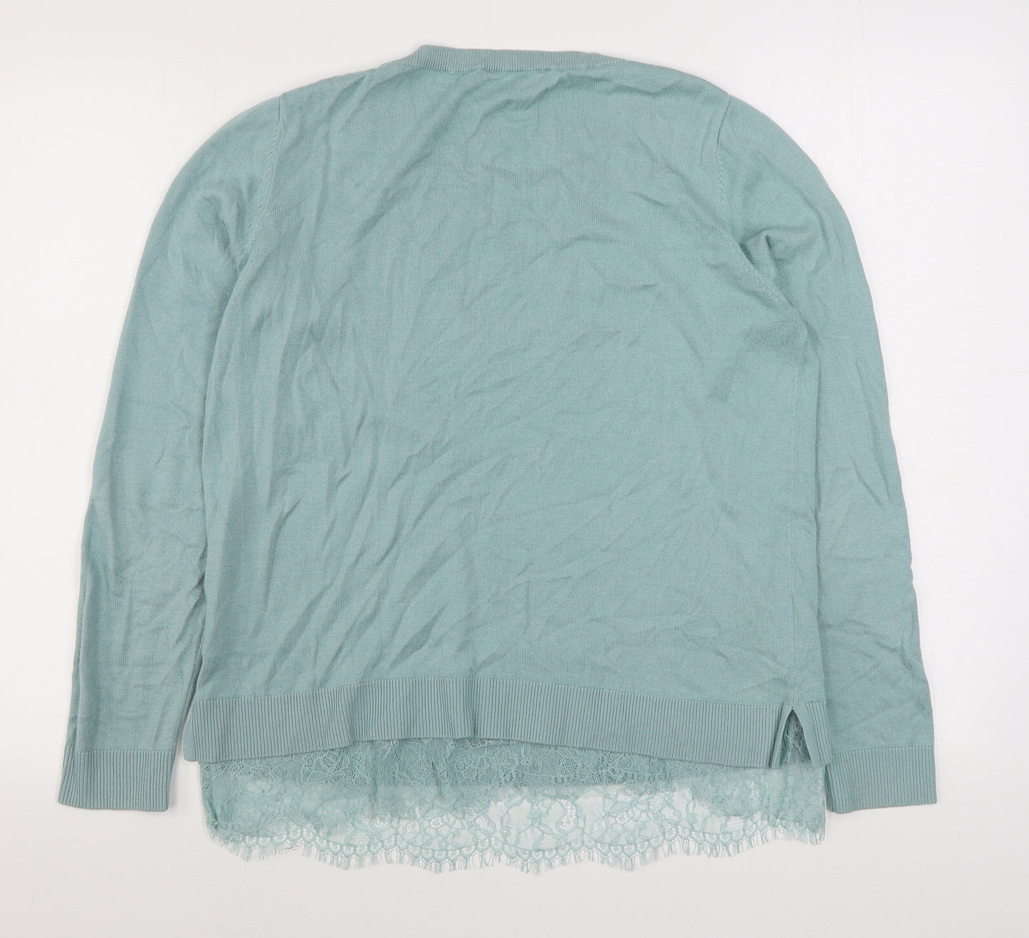 Oasis Womens Green Scoop Neck  Cotton Pullover Jumper Size L