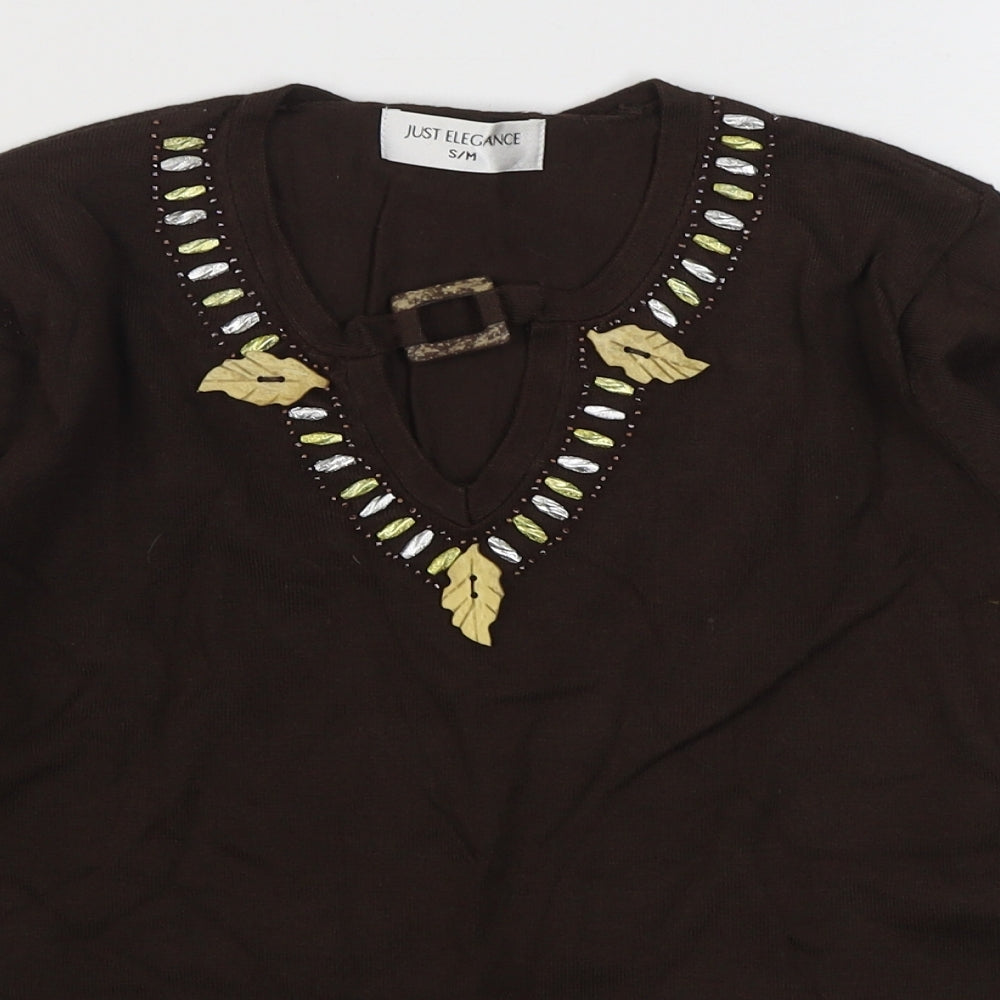 Just Elegance    Womens Brown V-Neck  Acrylic Pullover Jumper Size S