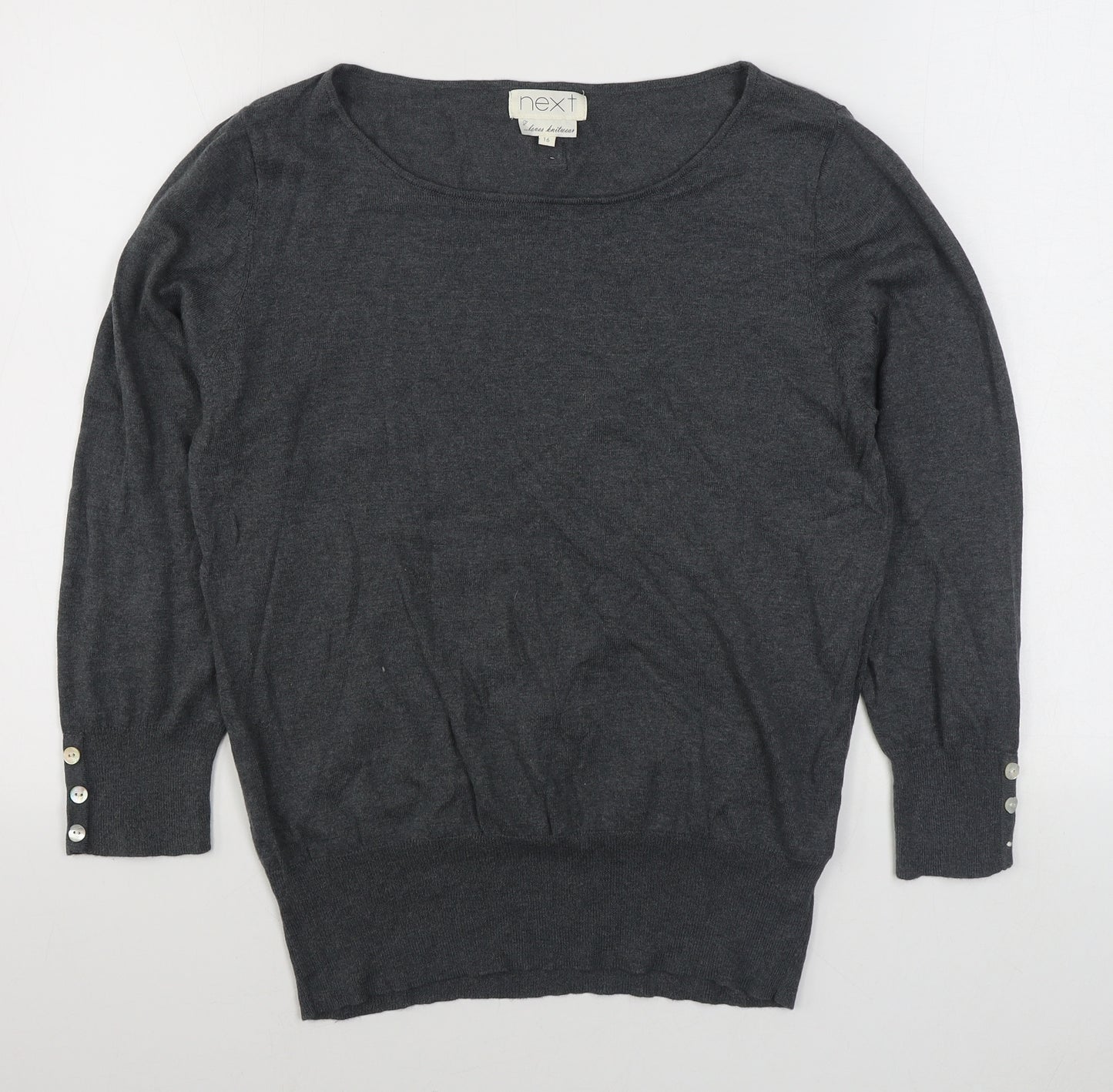 NEXT Womens Grey Scoop Neck  Cotton Pullover Jumper Size 16