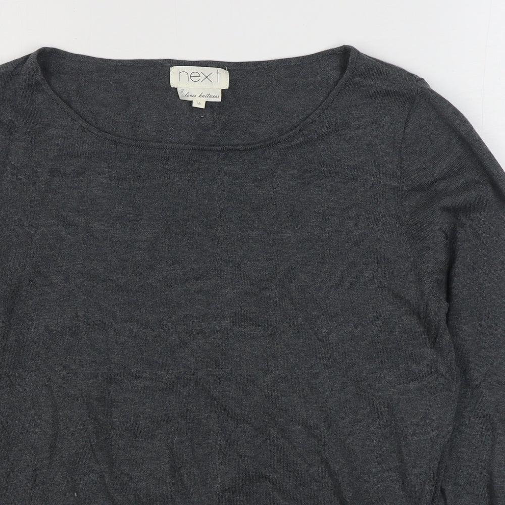 NEXT Womens Grey Scoop Neck  Cotton Pullover Jumper Size 16