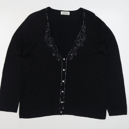 Fabrizio Womens Black V-Neck  Viscose Cardigan Jumper Size M