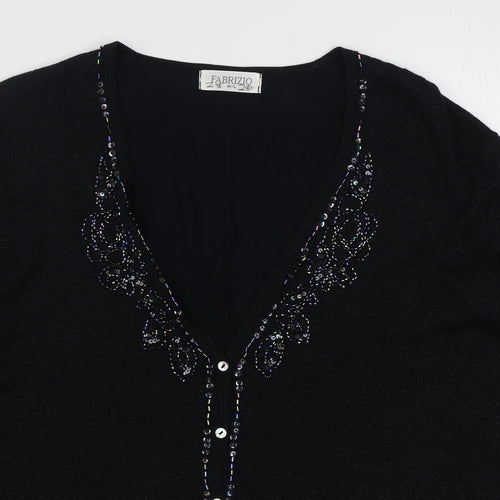 Fabrizio Womens Black V-Neck  Viscose Cardigan Jumper Size M