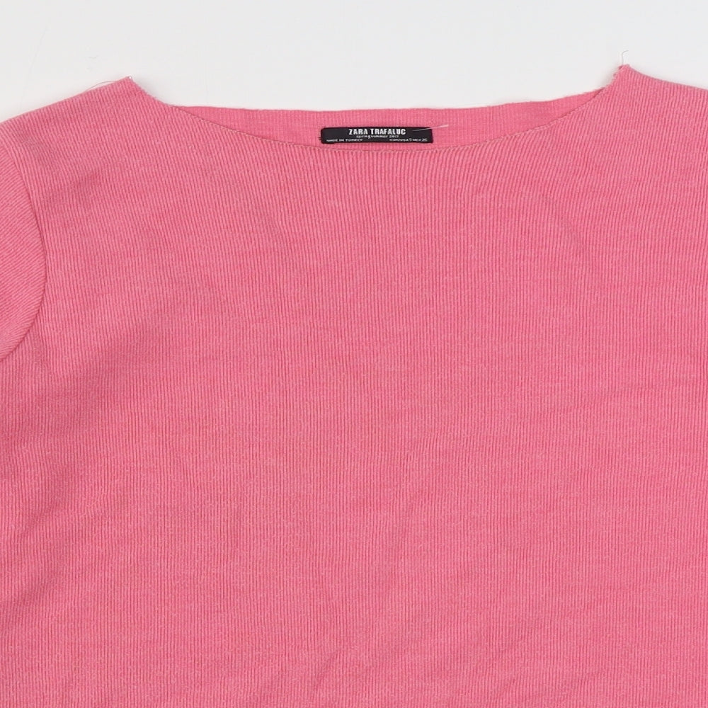 Zara Womens Pink Boat Neck  Cotton Pullover Jumper Size S