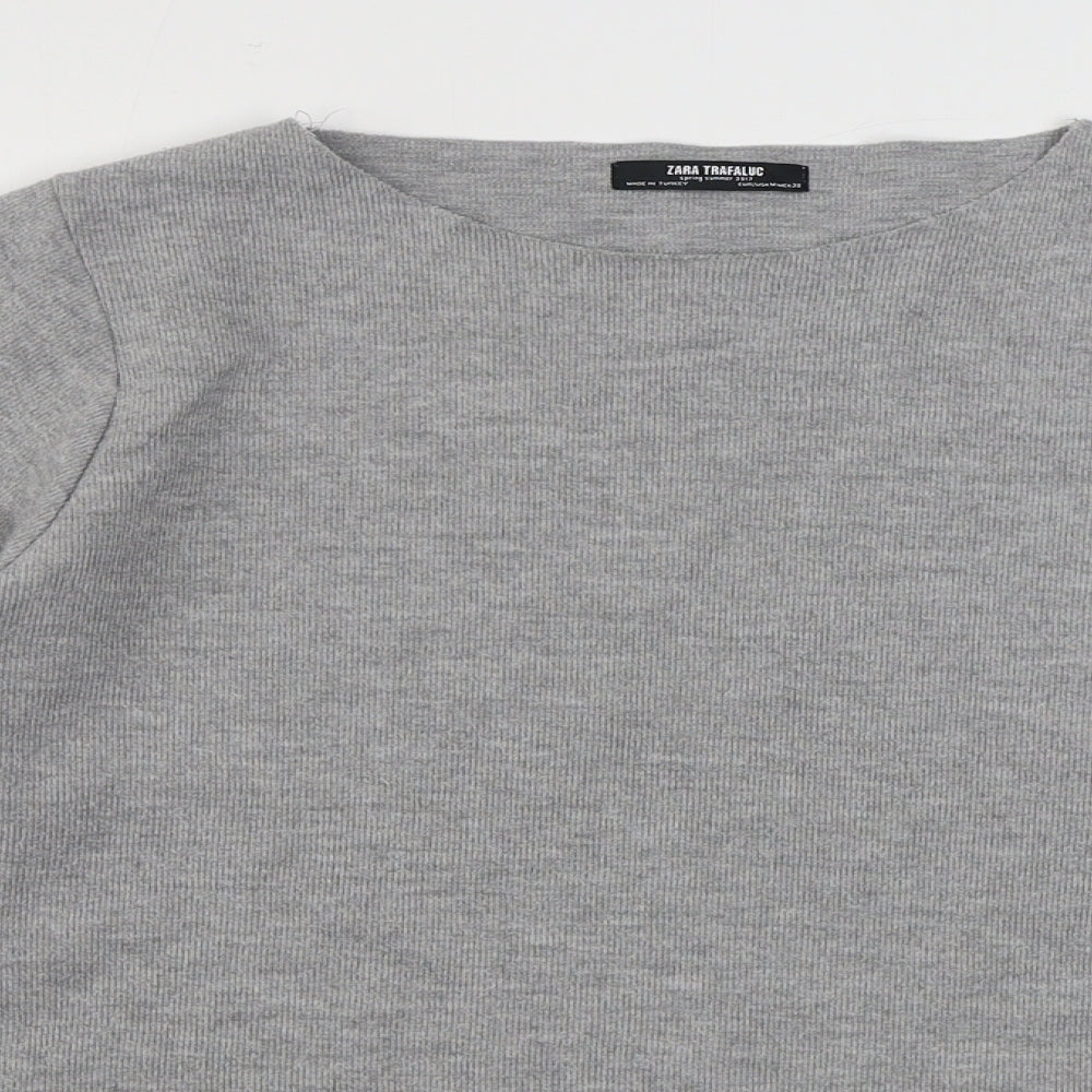 Zara Womens Grey Boat Neck  Cotton Pullover Jumper Size M