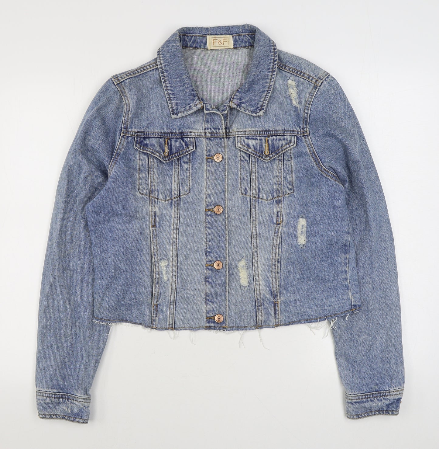 F&F Womens Black   Jacket  Size 16  Button - Distressed