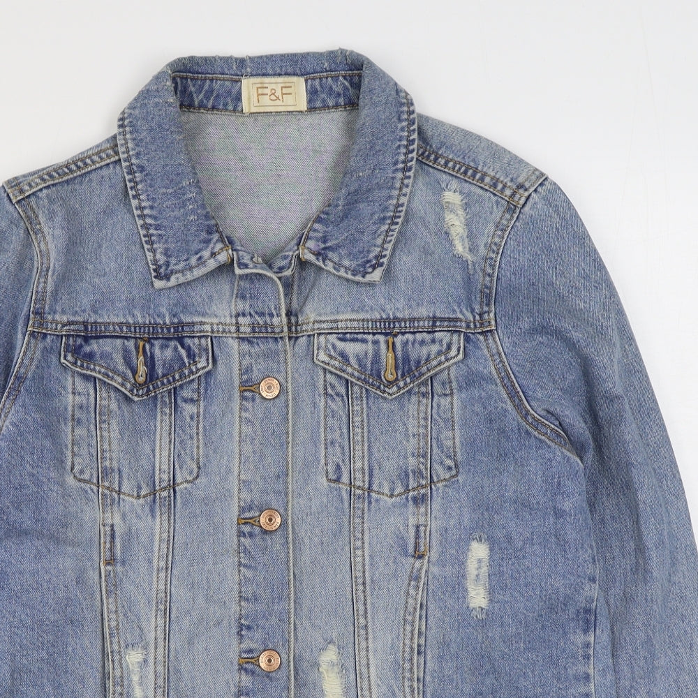 F&F Womens Black   Jacket  Size 16  Button - Distressed