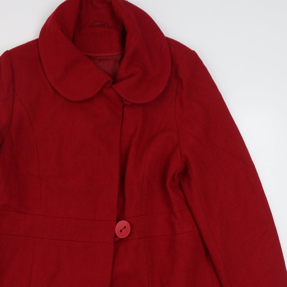 New Look Womens Red   Overcoat Coat Size 18  Button