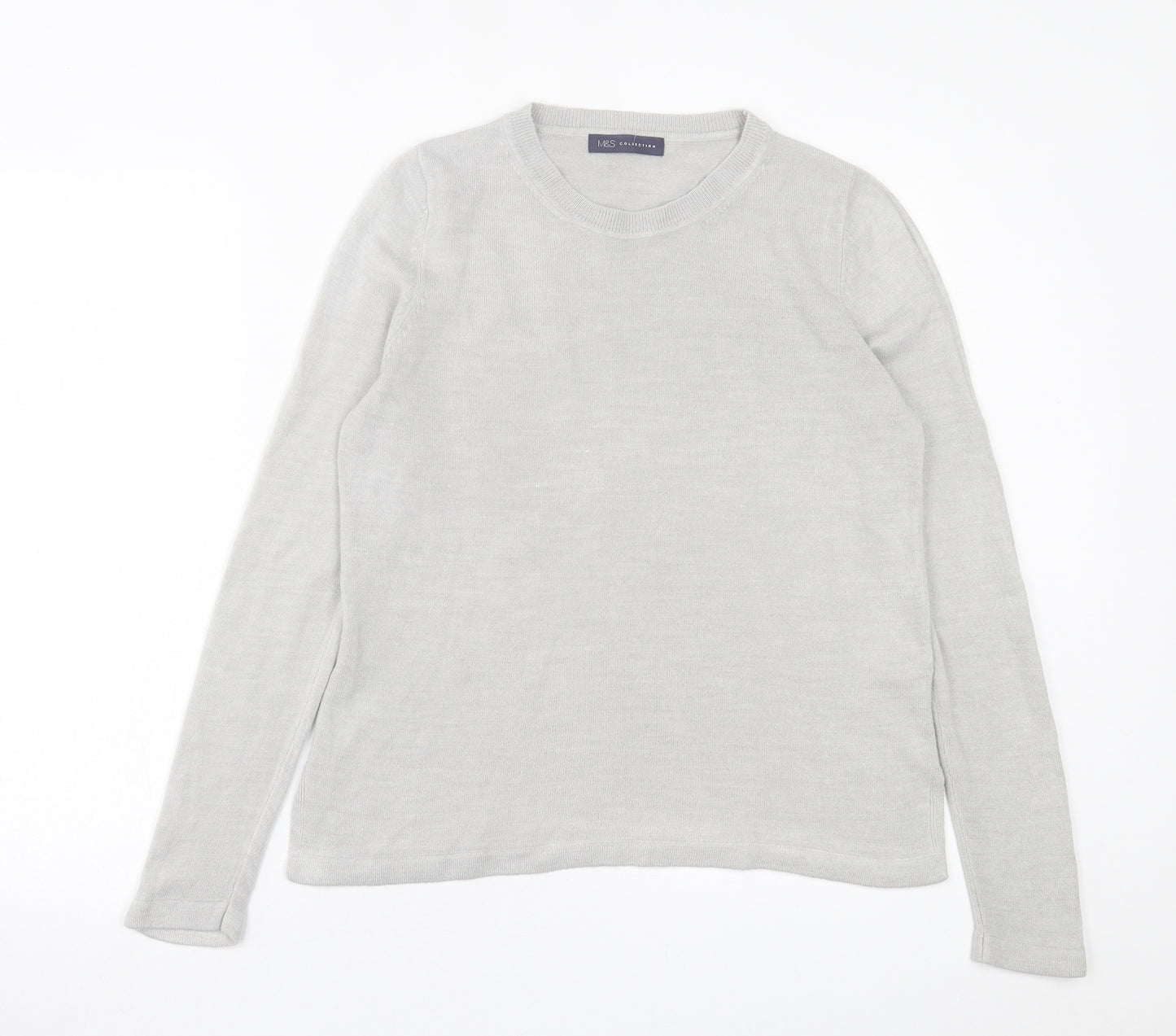 Marks and Spencer Womens Grey Crew Neck  Acrylic Pullover Jumper Size 12