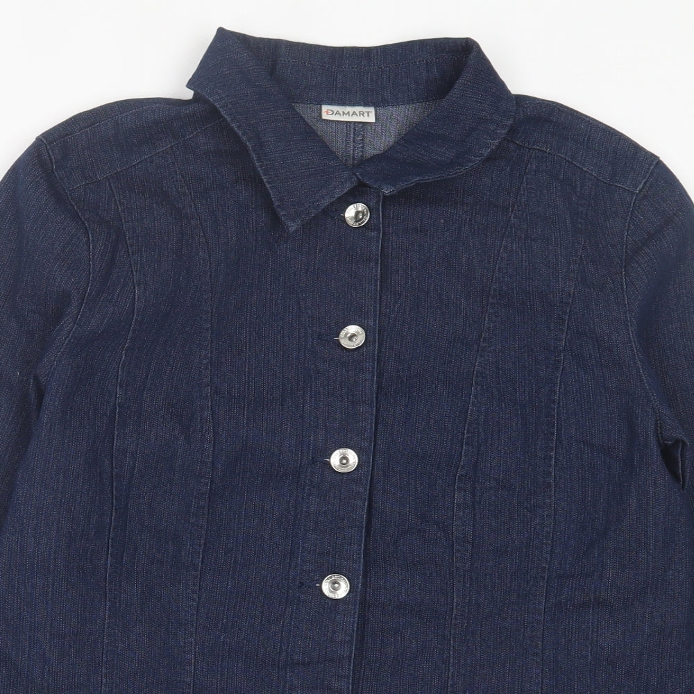 Damart Womens Blue  Cotton Basic Button-Up Size 12 Collared