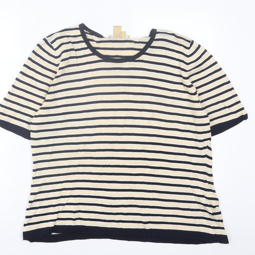 studio 121 Womens Beige Crew Neck Striped Cotton Pullover Jumper Size XL
