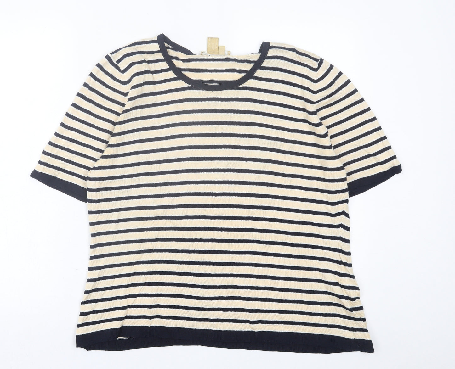 studio 121 Womens Beige Crew Neck Striped Cotton Pullover Jumper Size XL