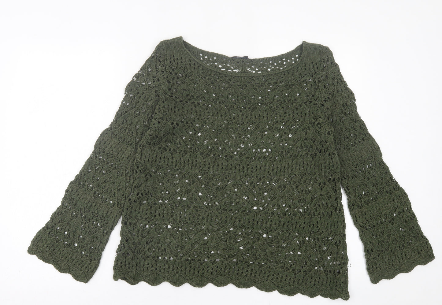 South Womens Green Boat Neck  Acrylic Pullover Jumper Size 16