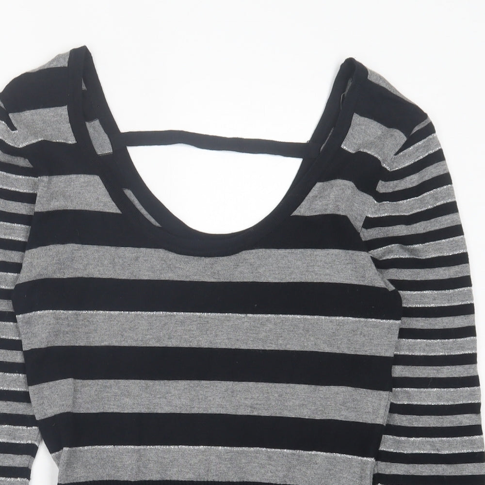 CMD Womens Grey V-Neck Striped Viscose Pullover Jumper Size 12