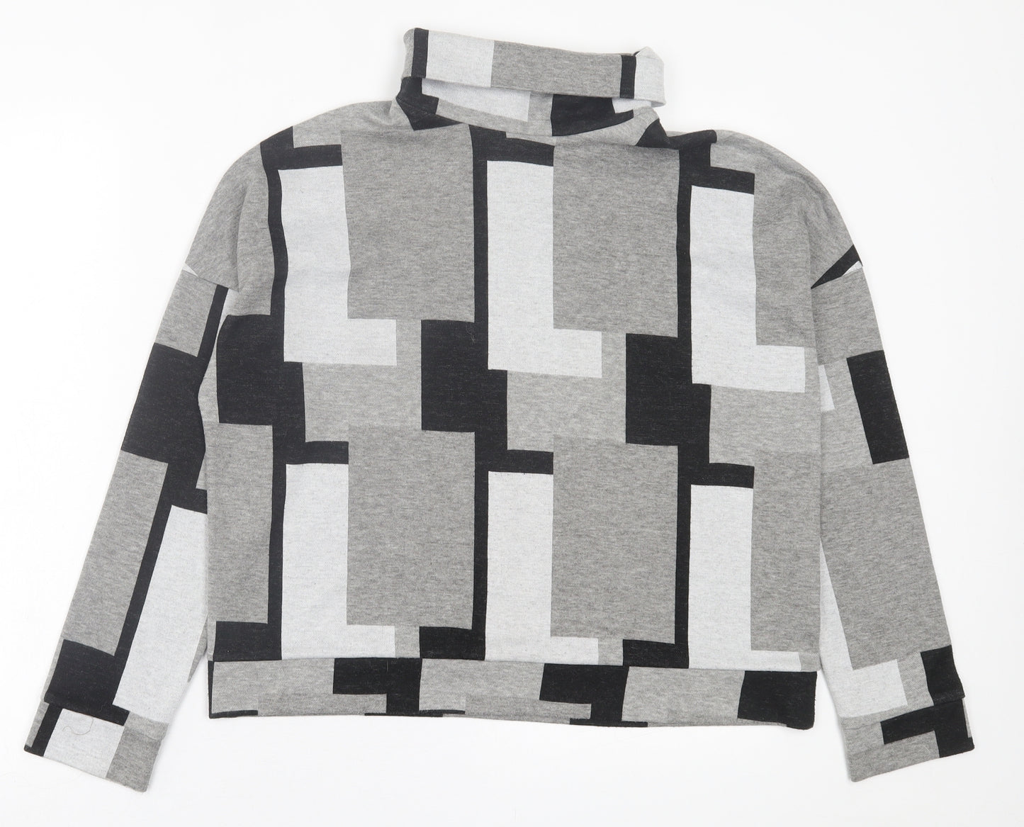 NEXT Womens Grey Roll Neck Geometric Viscose Pullover Jumper Size 14