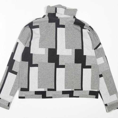 NEXT Womens Grey Roll Neck Geometric Viscose Pullover Jumper Size 14