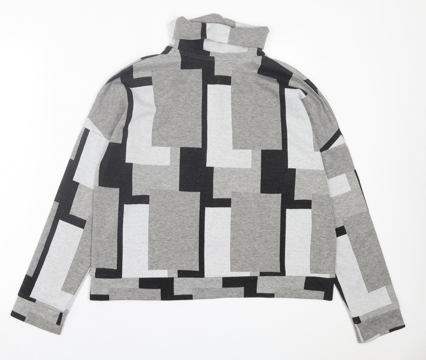 NEXT Womens Grey Roll Neck Geometric Viscose Pullover Jumper Size 14