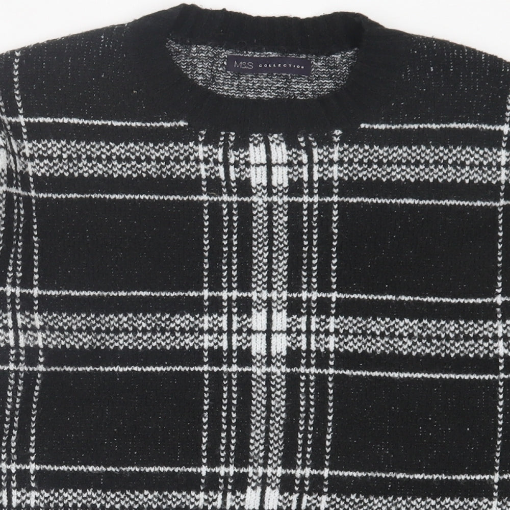 Marks and Spencer Womens Black Crew Neck Plaid Acrylic Pullover Jumper Size M