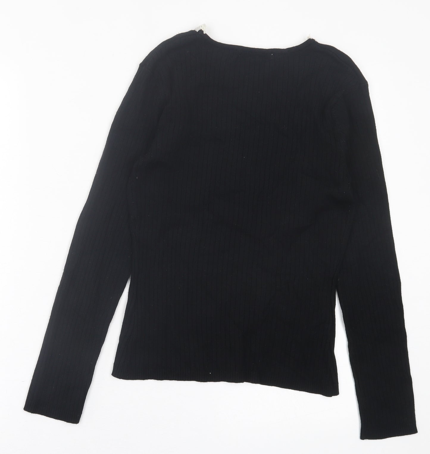 Klass Womens Black V-Neck Floral Viscose Pullover Jumper Size S