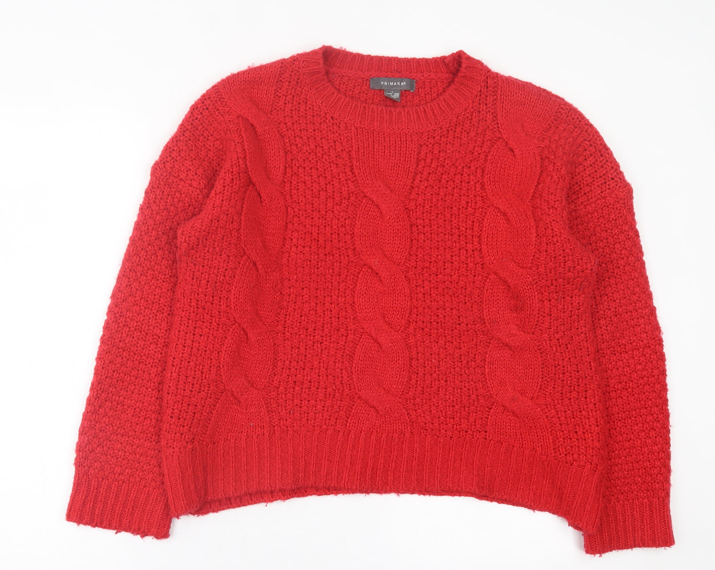 Primark Womens Red Crew Neck  Acrylic Pullover Jumper Size L