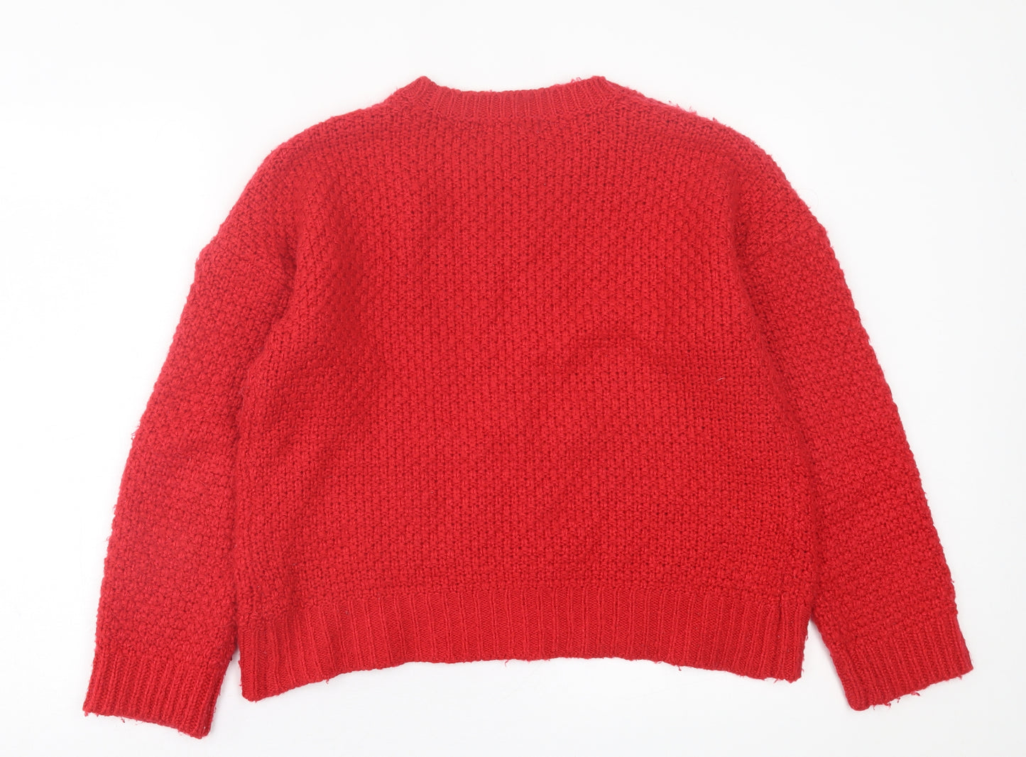 Primark Womens Red Crew Neck  Acrylic Pullover Jumper Size L