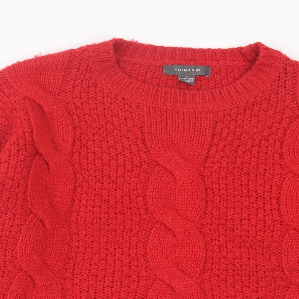 Primark Womens Red Crew Neck  Acrylic Pullover Jumper Size L