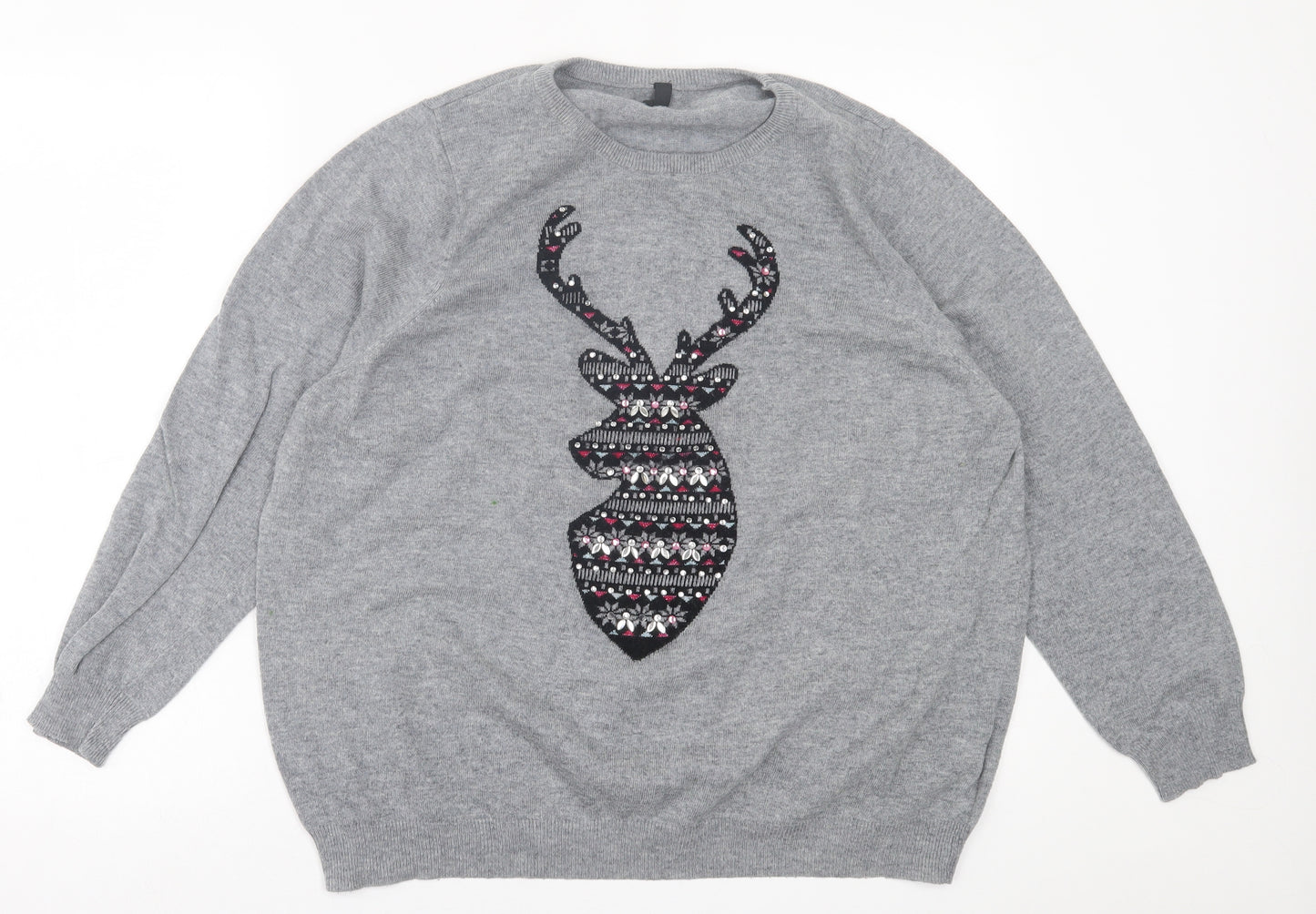 Evans Womens Grey Crew Neck  Acrylic Pullover Jumper Size 22