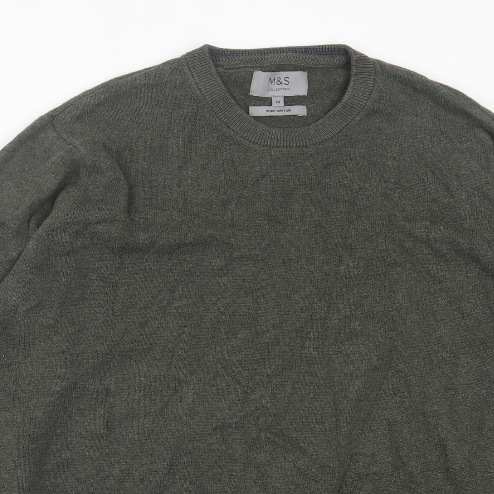 Marks and Spencer Mens Green Crew Neck  Cotton Pullover Jumper Size M