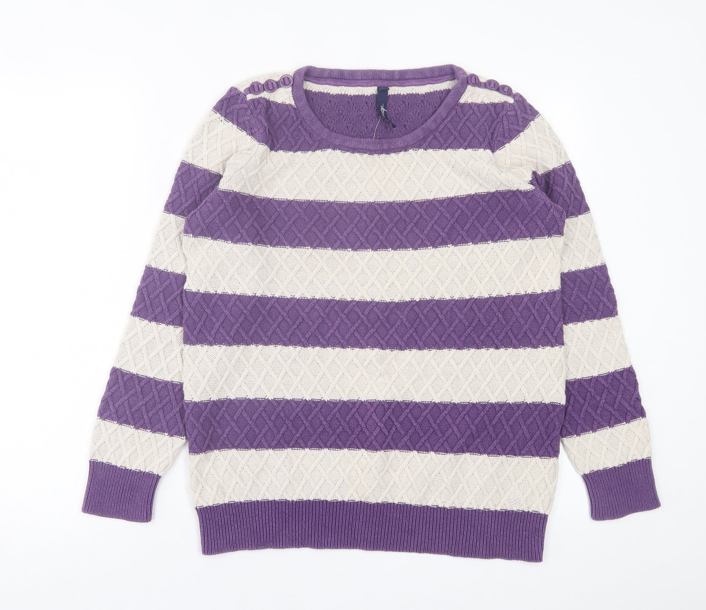 Tayberry Womens Purple Crew Neck Striped Cotton Pullover Jumper Size M