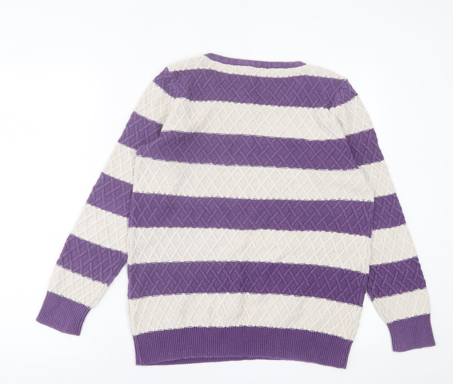 Tayberry Womens Purple Crew Neck Striped Cotton Pullover Jumper Size M