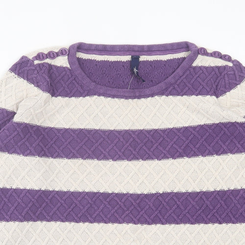 Tayberry Womens Purple Crew Neck Striped Cotton Pullover Jumper Size M