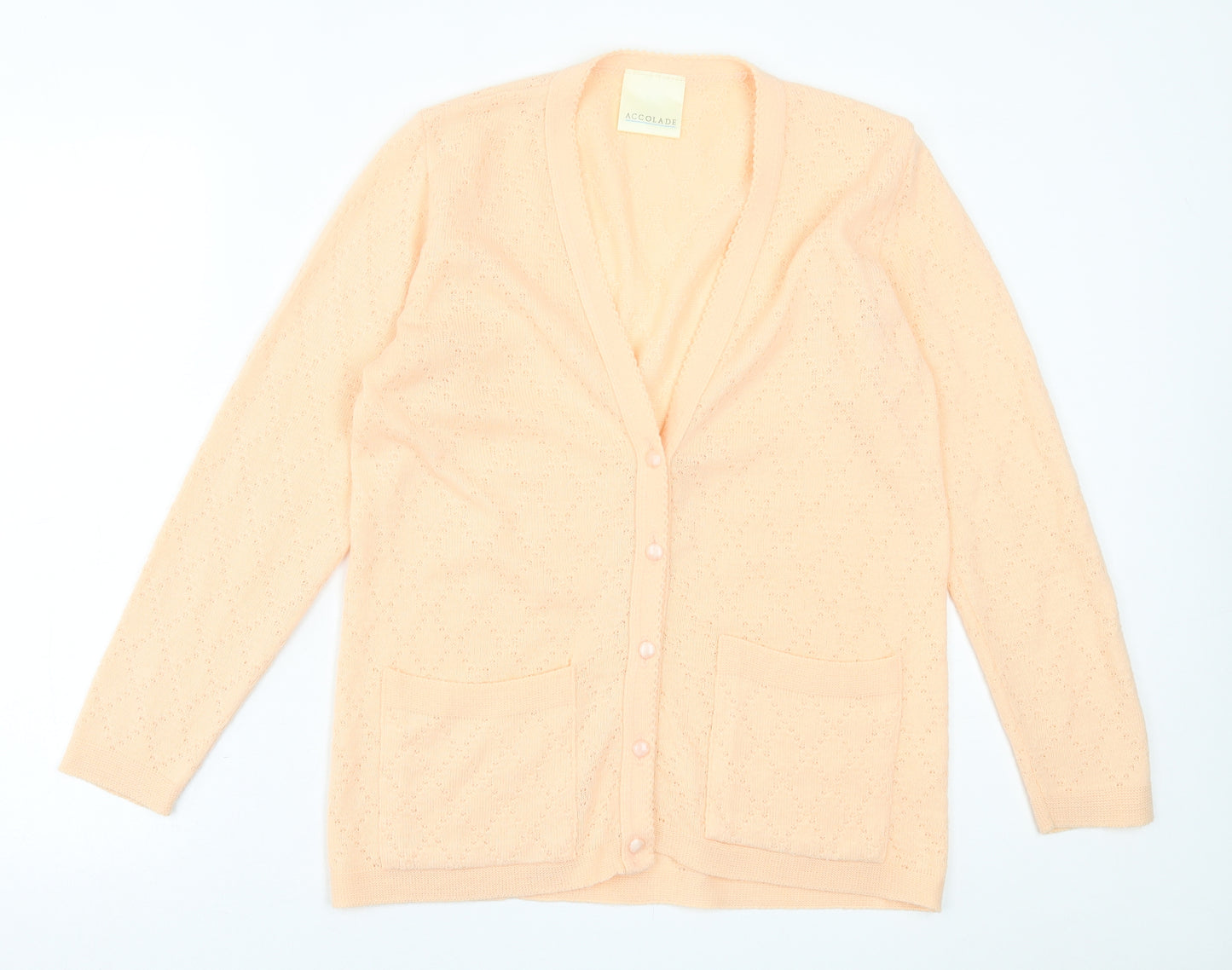 Accolade Womens Pink V-Neck Argyle/Diamond Acrylic Cardigan Jumper Size 12