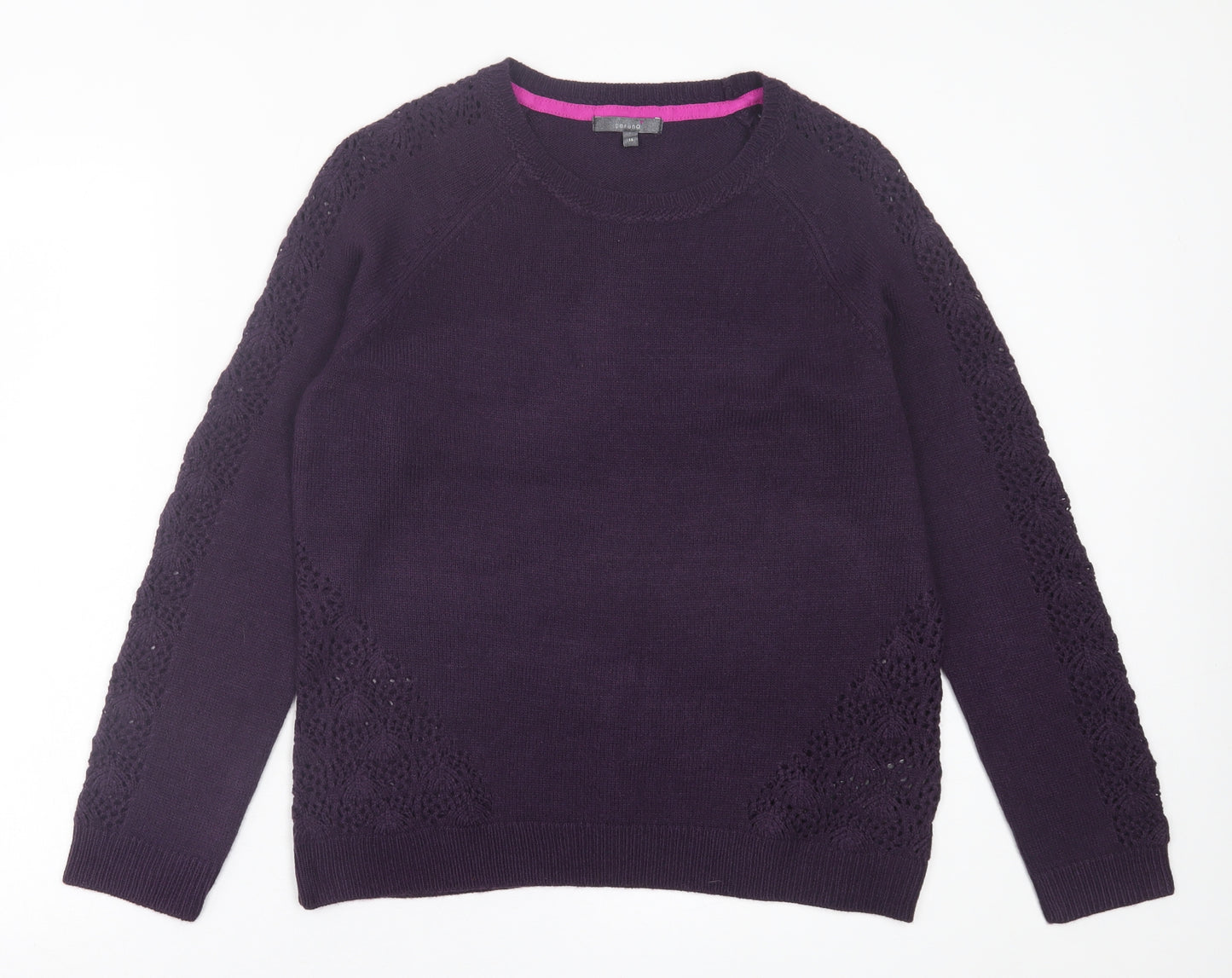 Per Una Womens Purple Crew Neck  Acrylic Pullover Jumper Size 14
