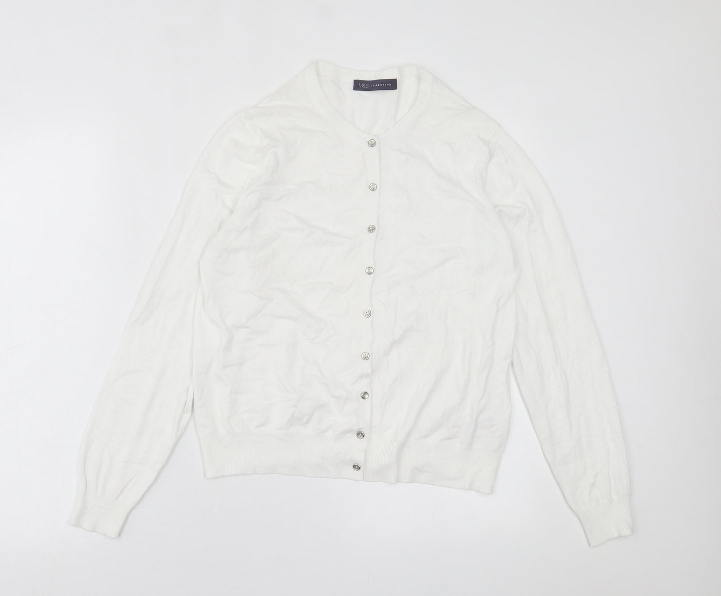 Marks and Spencer Womens White Crew Neck  Viscose Cardigan Jumper Size 14