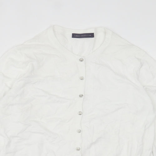 Marks and Spencer Womens White Crew Neck  Viscose Cardigan Jumper Size 14