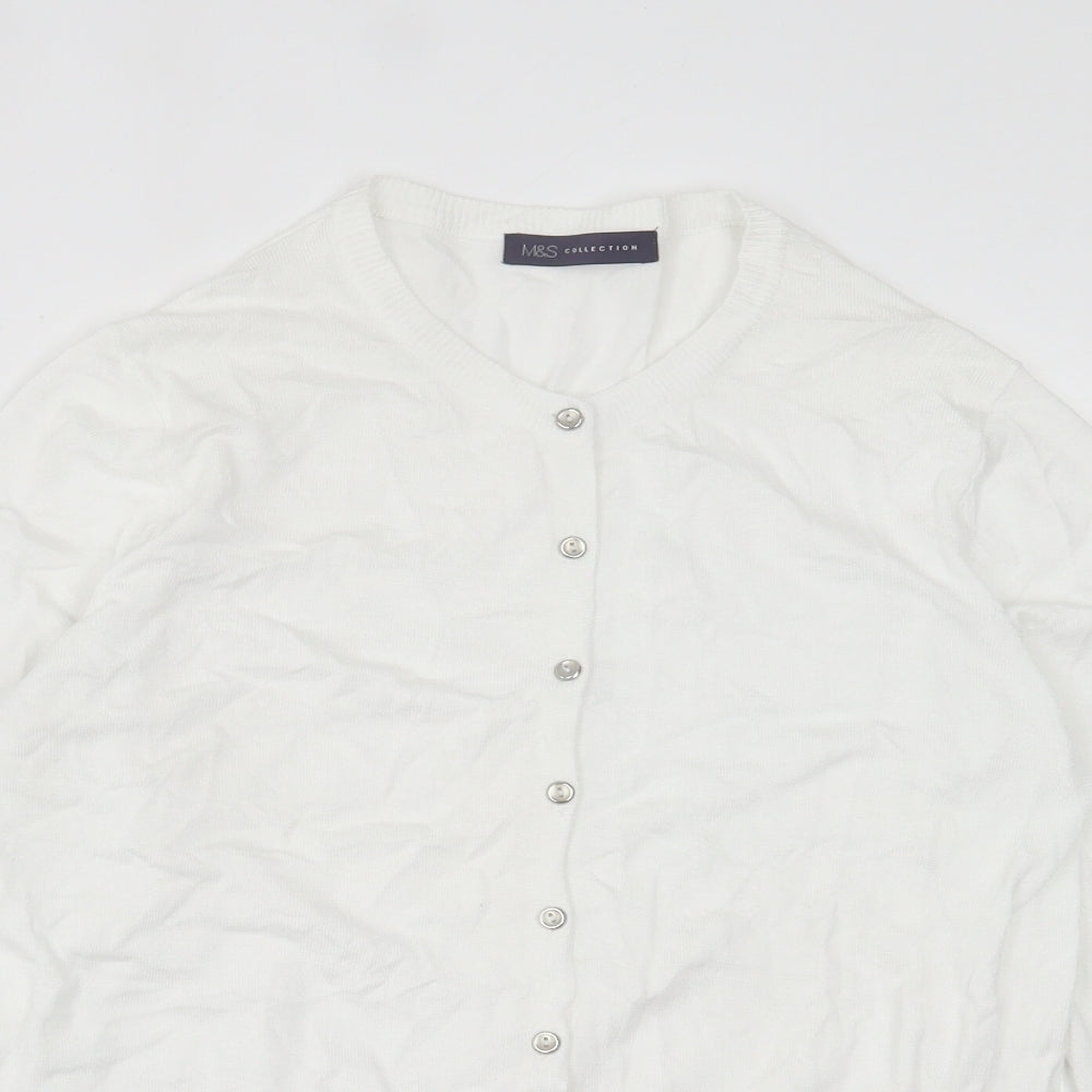 Marks and Spencer Womens White Crew Neck  Viscose Cardigan Jumper Size 14