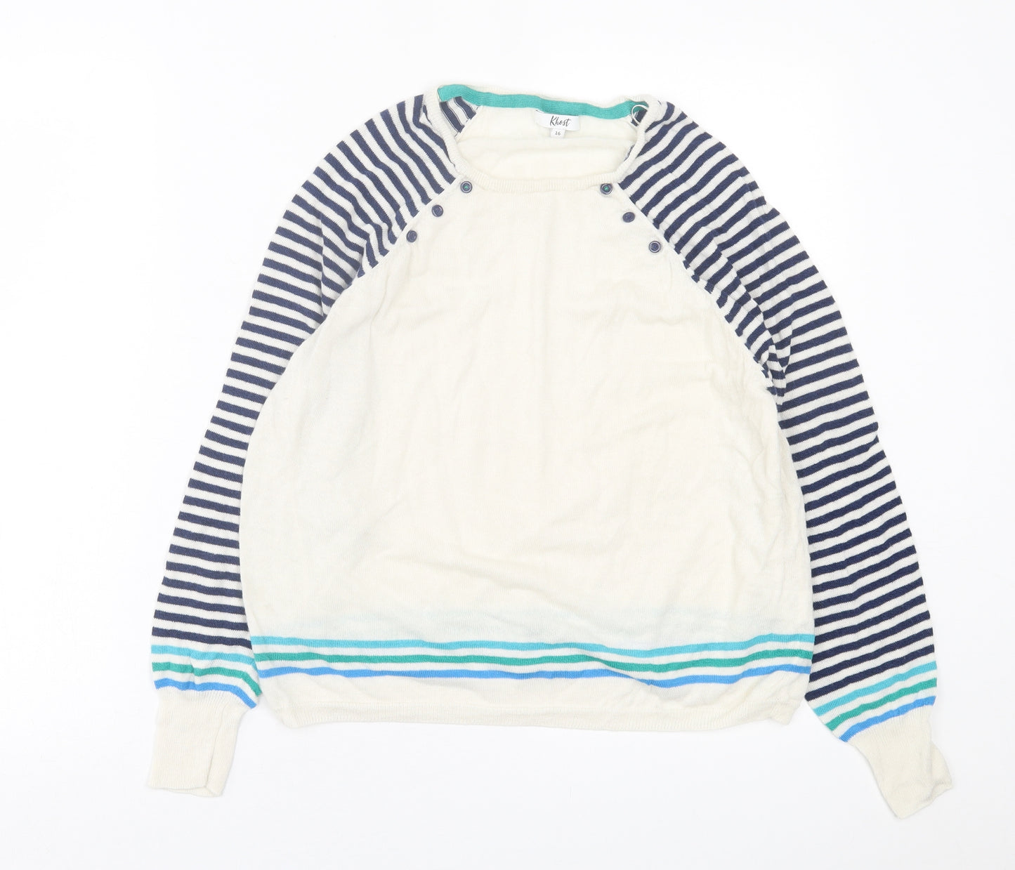 Khost Womens Ivory Crew Neck Striped Viscose Pullover Jumper Size 16