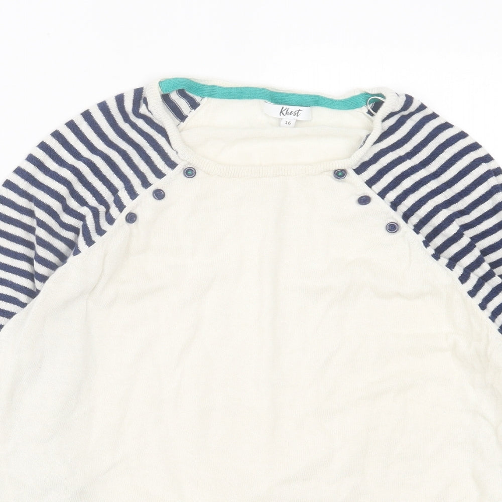 Khost Womens Ivory Crew Neck Striped Viscose Pullover Jumper Size 16