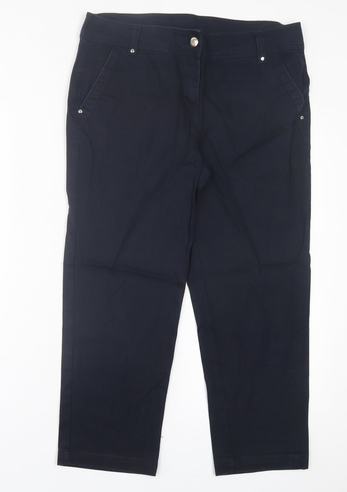 Wallis Womens Blue  Cotton Cropped Trousers Size 12 L23 in Regular Button