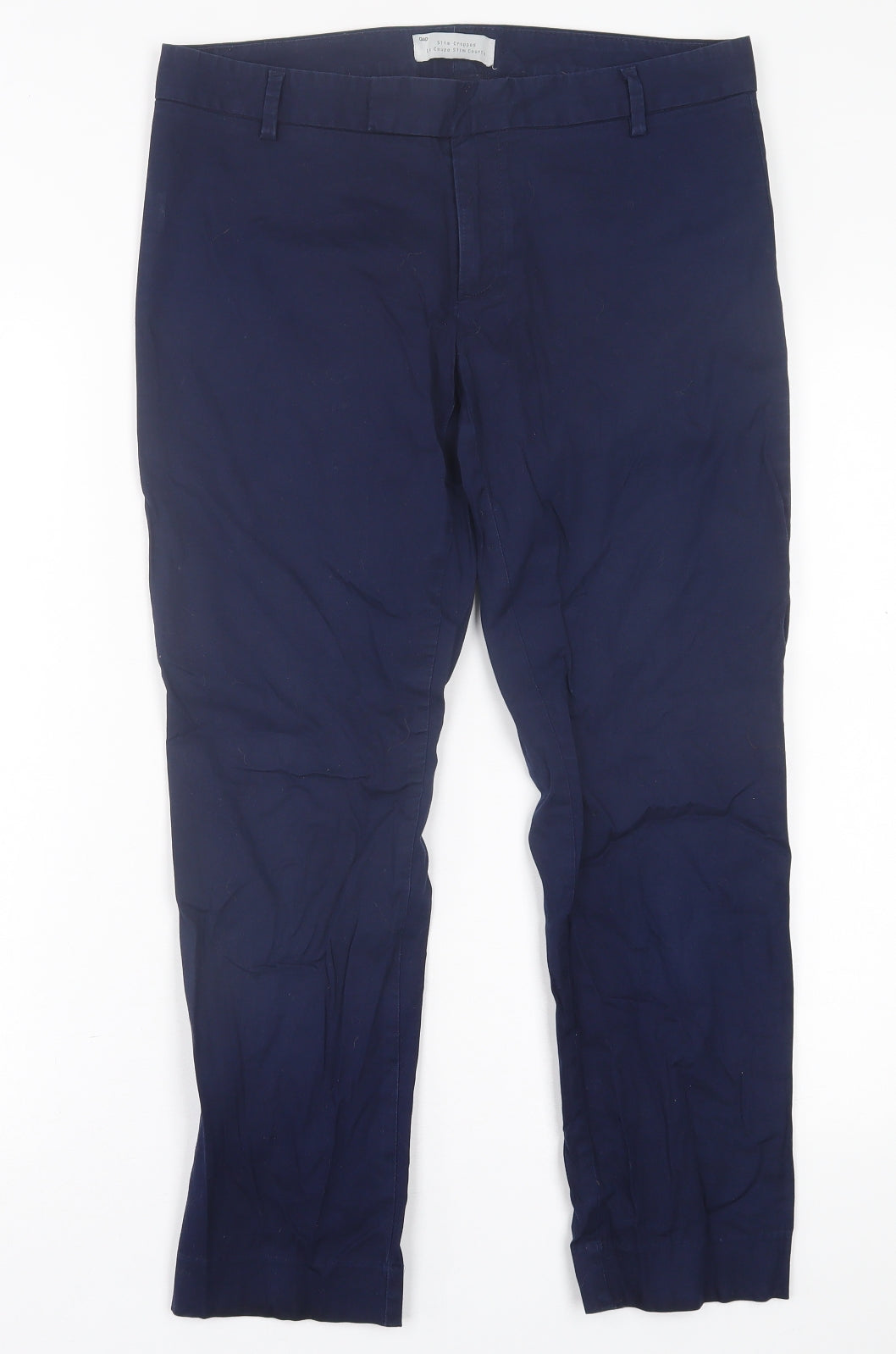 Gap Womens Blue  Cotton Cropped Trousers Size 10 L25 in Slim Hook & Eye